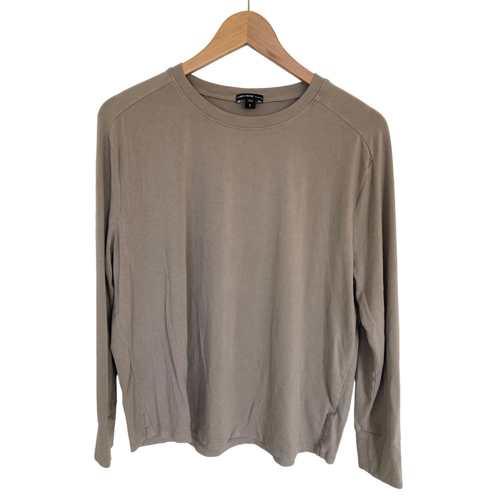 James Perse Classics Taupe Long Sleeve Crewneck Tee Shirt Made in Japan Size 3